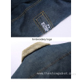 OEM Custom Men's Fleece Blue Denim Jacket Embroidery